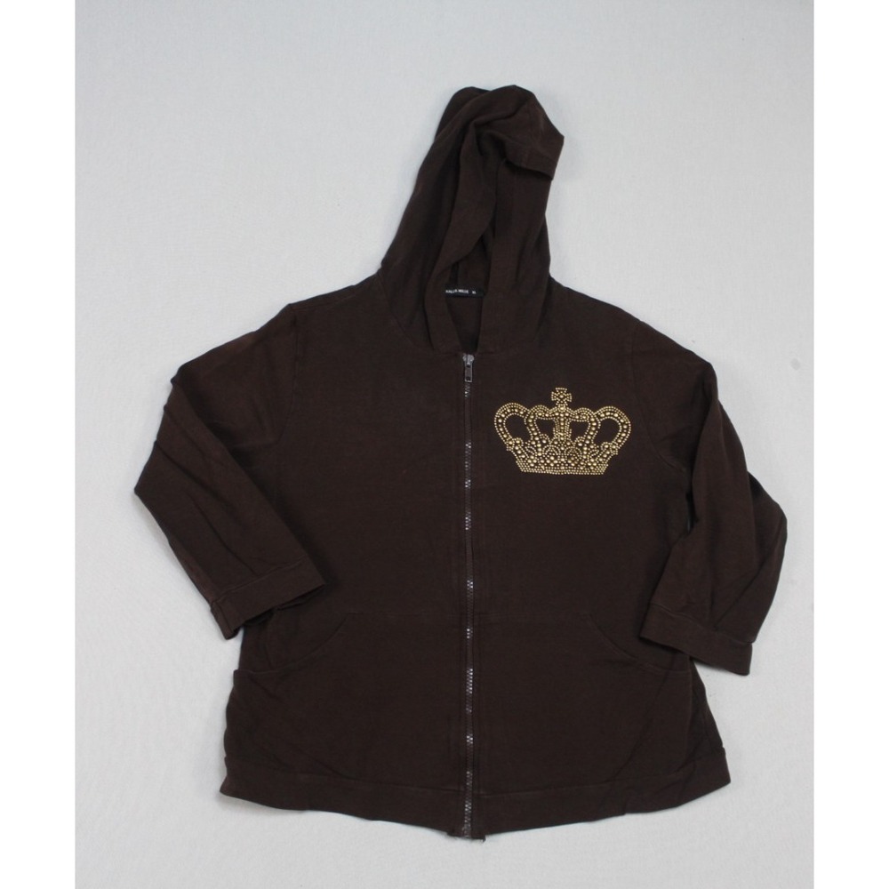 Nally & Millie Zip Up Hoodie Women XL Brown Excellent Crown Studded Sweater